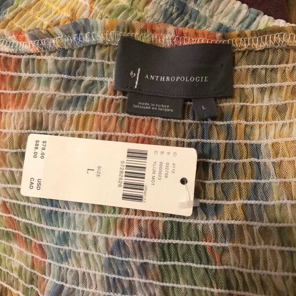 NWT By Anthropologie yellow floral smocked puff balloon sleeve top - Picture 5 of 5